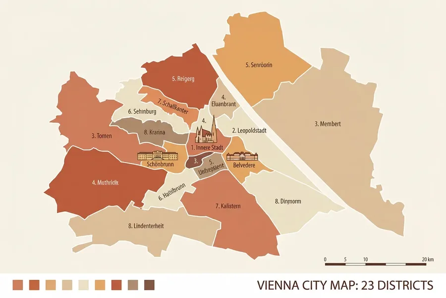 Karte von Wien mit allen 23 Bezirken